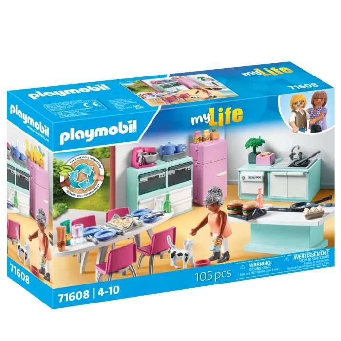 PLAYMOBIL 71608 Cuisine avec ilôt central, My life, Maison d'architecte, 105 pièces, Dès 4 ans-4