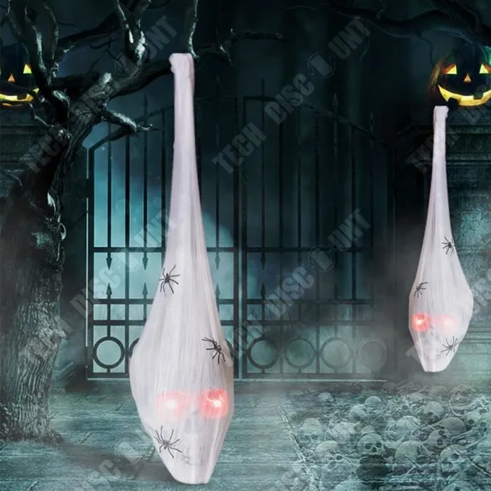 Fantôme suspendu en coton araignée avec son et lumière - TECH DISCOUNT - Forme réaliste - Décoration d'Halloween-3