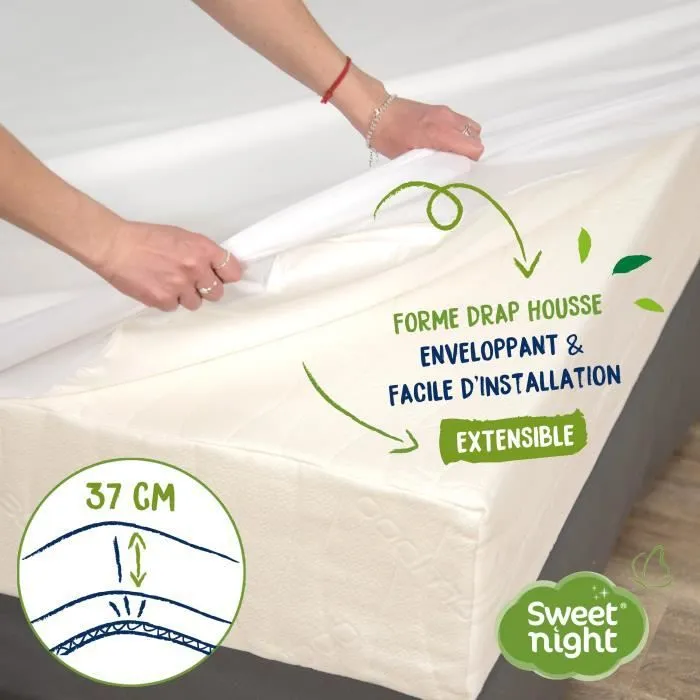 SWEET NIGHT Protège matelas imperméable anti-acariens traitement végétal Greenfirst - 2 x 80 x 200 cm - Blanc-4