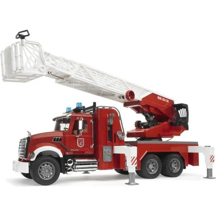 Camion Pompier MACK Granit avec Echelle et Pompe à Eau - BRUDER - Echelle 1:16 - Pour Garçon de 3 ans et plus-0