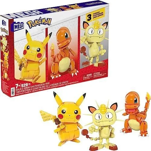 Bebeboutik Figurines de construction Pokemon MEGA BLOKS Kanto Pikachu Charmander et Meowth 10 2 cm Articulees