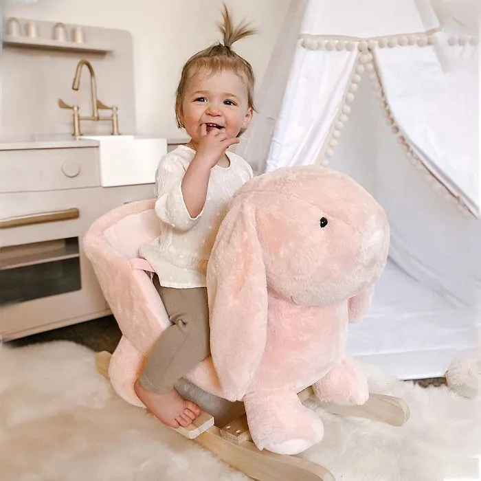 Cheval à bascule - HOMCOM - lapin fauteuil intégré - ceinture de sécurité - fonction sonore clapissement - rose-1