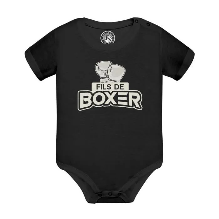 Body Bébé Manche Courte Noir Fils de Boxer Enfant Combat Humour Boxe-0