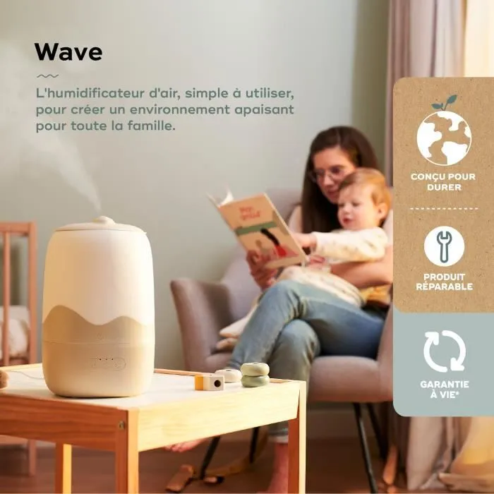 Babymoov Humidificateur d'air Wave - Longue Autonomie (jusqu'à 26h) - Veilleuse - Intuitif-1