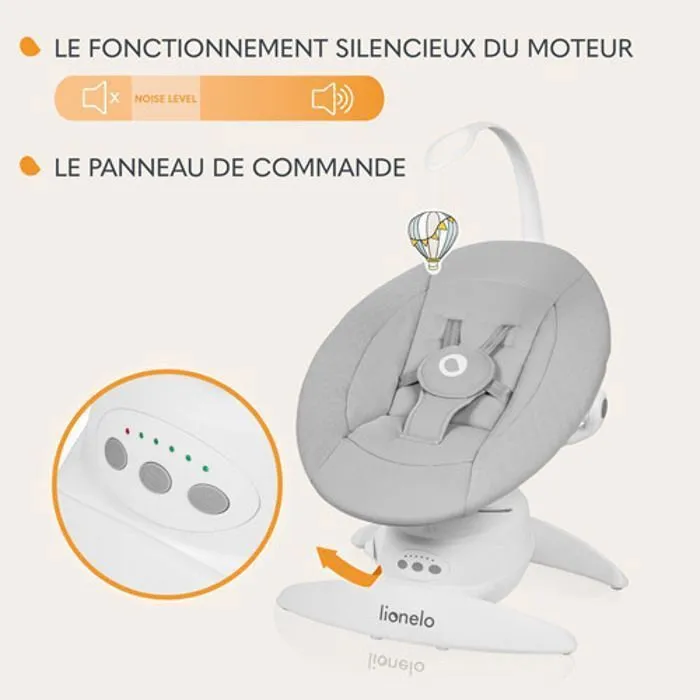LIONELO Iris - Balancelle Bébé Électrique 360° - Léger - 12 mélodies - 3 modes - 5 vitesse - Gris-3