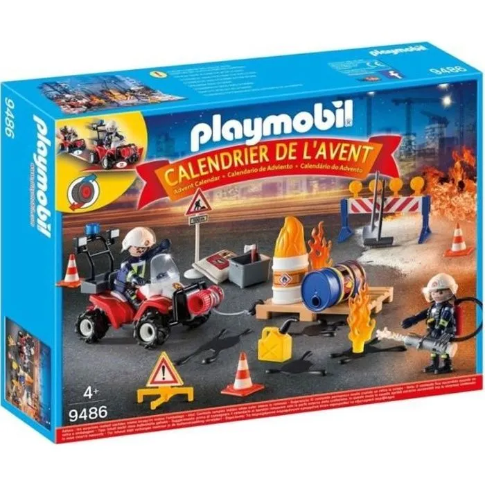 Calendrier de l'Avent PLAYMOBIL - Pompiers incendie chantier - Modèle 9486 - Mixte-0