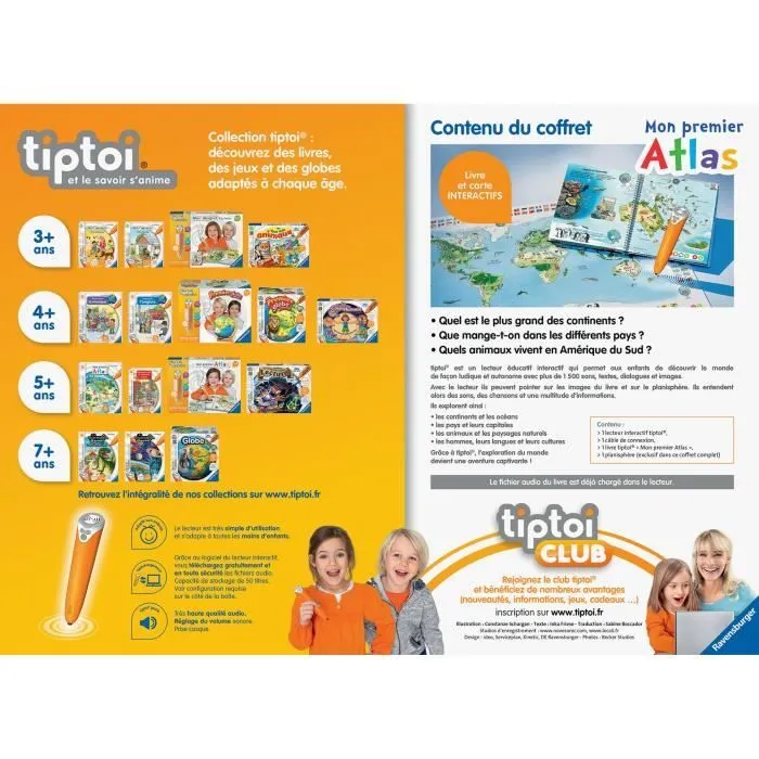 Ravensburger - Coffret Complet tiptoi Lecteur interactif + Livre en français Mon premier Atlas - A partir de 5 ans-6
