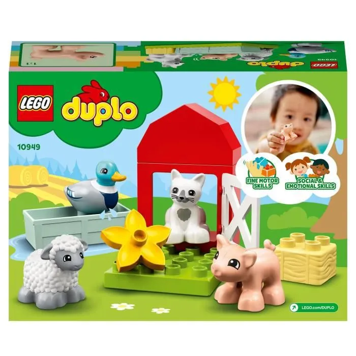 LEGO® 10949 DUPLO® Town Les Animaux de la Ferme Jouet avec Figurines du Canard, Cochon et Chat pour Enfant de 2 Ans et +-4