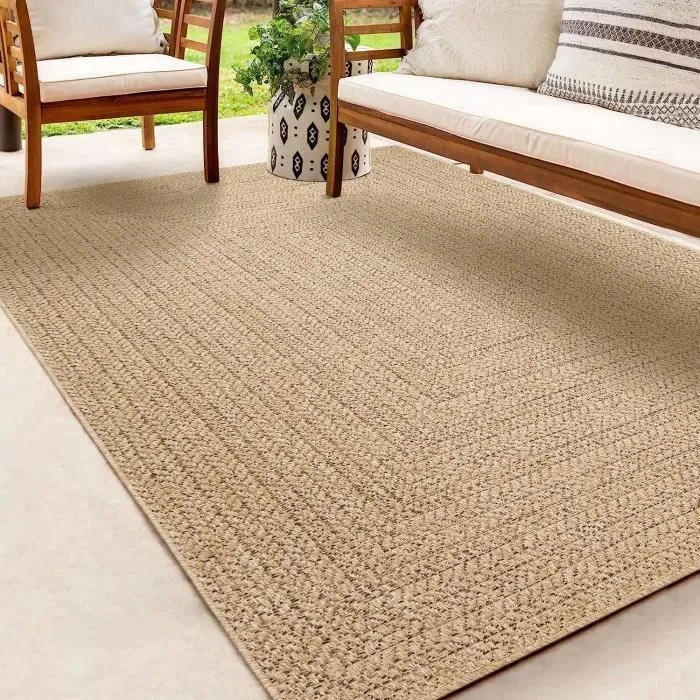 Tapis extérieur en jute Look à motif de rectangulaire Look| 120x170 | pour le jardin ou terrasse-0
