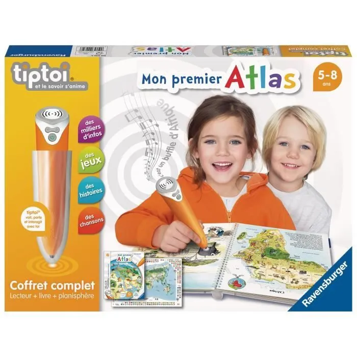Ravensburger - Coffret Complet tiptoi Lecteur interactif + Livre en français Mon premier Atlas - A partir de 5 ans-1