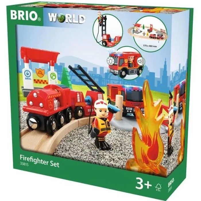 Brio World Circuit Action Pompier - Coffret complet 18 pièces - Circuit de train en bois - Ravensburger - Mixte dès 3 ans - 33815-0