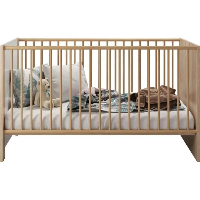 Chambre bébé duo PIA - Lit 70x140 cm + Commode à langer 2 portes - Décor chêne sonoma et blanc mat - TRENDTEAM-3