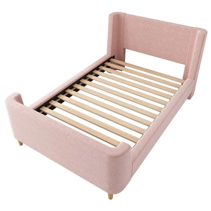Lit d'enfant - GUTENT - Traîneau - 90 x 200 cm - Velours doux - Rose-5