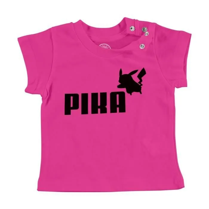 T-shirt Bébé Manche Courte Rose Pika Parodie Film Anime Marque Humour-0