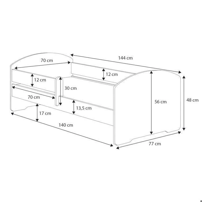 Lit enfant LUK 70x140 avec matelas sommier et tiroir, barrière de sécurité Blanc - football-5