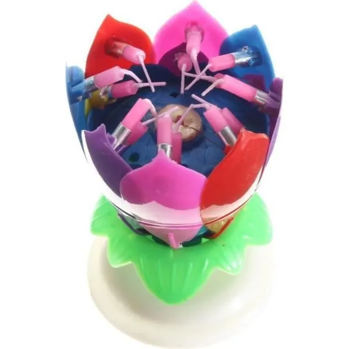 RY16752-U Bougie Anniversaire Fleur Musical Lotus Rotatif Soireé Gâteau Mariage multicolore-0