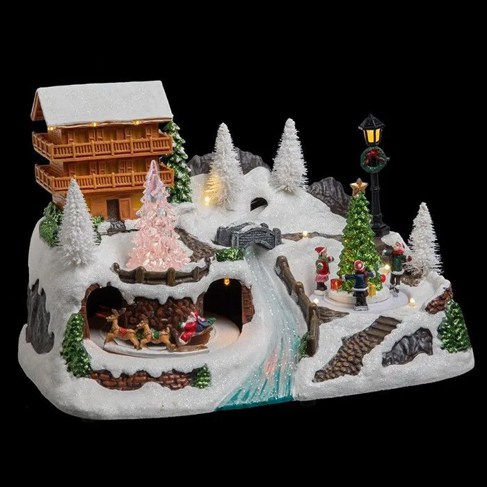 Déco Noël chalet à la montagne piles lumineux animé-1