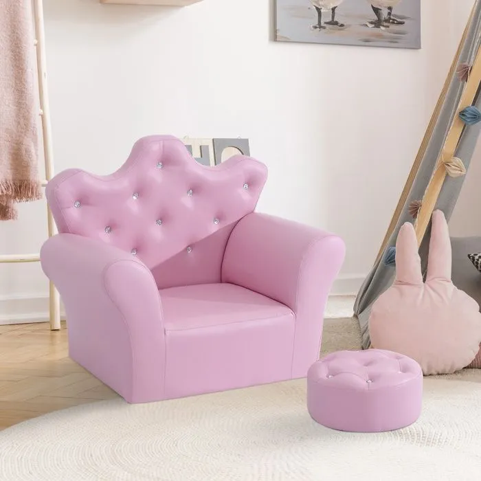 Ensemble fauteuil et pouf enfant design couronne de princesse - HOMCOM - Rose - 3 ans et plus-2