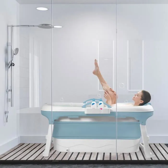 YUENFONG Baignoire pliable pour adulte L 118 x 62 x 53 cm, Baignoire portable avec Couvercle amovible pour petite salle de bain-3