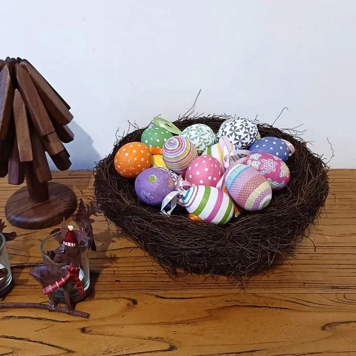 Gardening will - AHGD000282 - Lot de 12 oeufs colores en papier mache a suspendre pour decoration de Noel ou de Paques-2