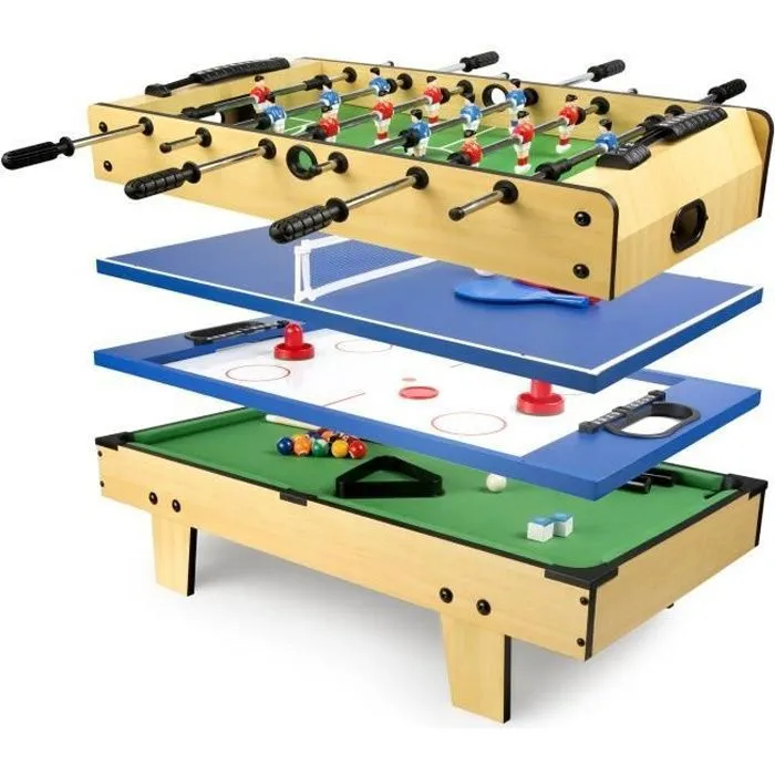 Table de jeu 4 en 1 LEOMARK - Baby-foot, Billard, Tennis de table, Hockey - Jaune - 8 ans et plus-0