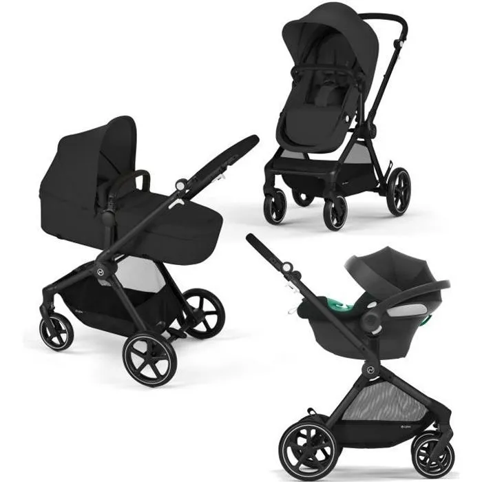 Bebeboutik CYBEX Pack Poussette Trio EOS BLACK Moon Black Poussette convertible 2en1 Siege auto Aton B2 i size Hamac convertible Nacelle