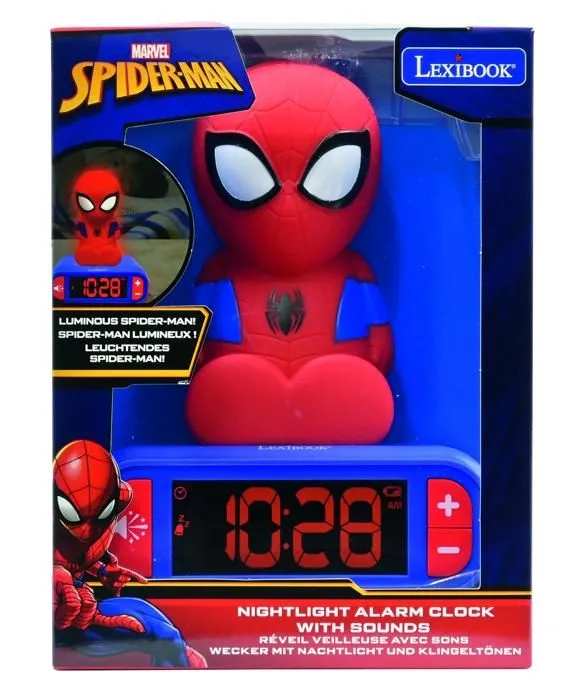 Réveil veilleuse digital LEXIBOOK - Spiderman - 3D lumineux et sonore - Rouge et bleu - Enfant-3