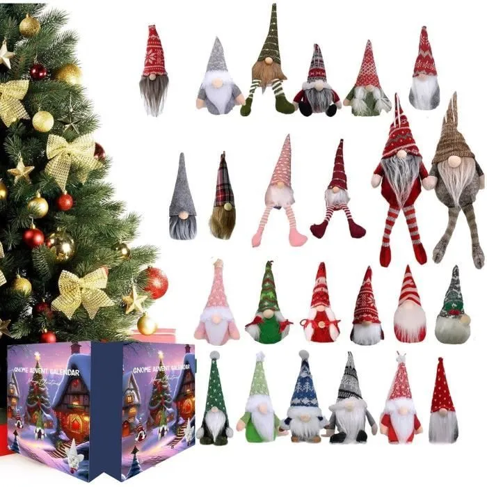 Calendrier de L Avent Gnome 2024, avec 24 Poupées de Lutin À Collectionner, Calendrier Compte À Rebours de Noël 2024, Décor De Vacan-1
