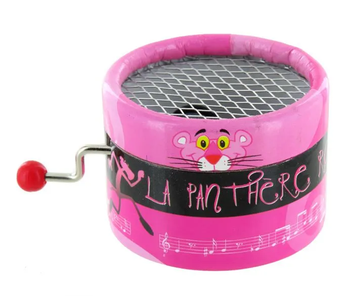 Thème de la panthère rose - Boîte à musique à manivelle ronde en carton avec mécanisme musical de 18 notes - BPM-PINKPANTHER-0