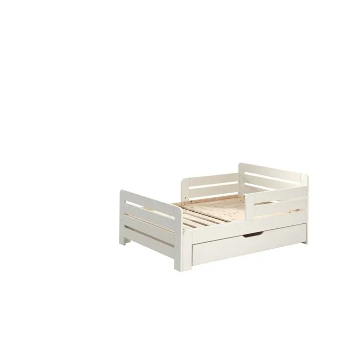 Lit évolutif enfant 90x140-160-200 cm + tiroir en pin blanc - VIPACK - JUMPY-0