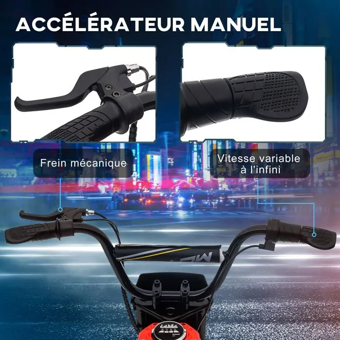 Moto cross électrique pour enfant - HOMCOM - effets sonores 2 vitesses 8 et 16 km/h batterie 12V moteur puissance 350 W rouge-4