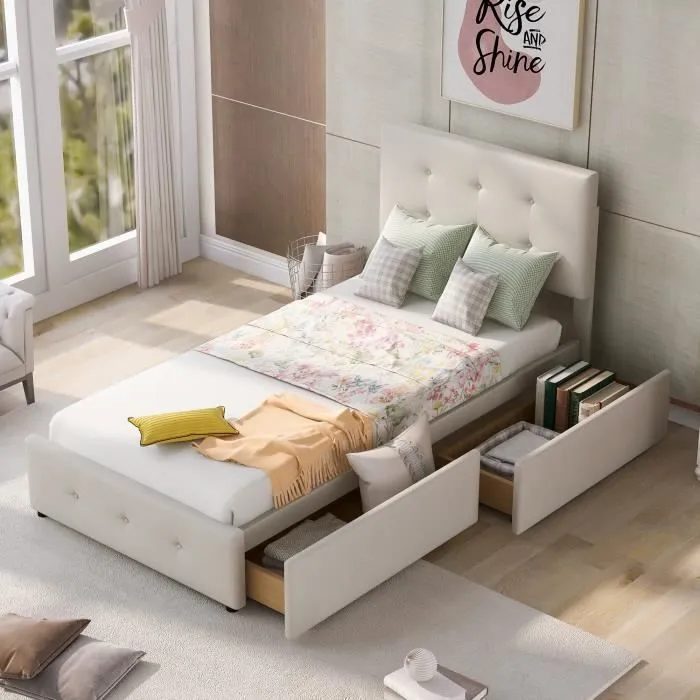 Lit simple pour adulte ou enfant 90 x 200cm 1 place, Style scandinave (sans matelas) RUIDA-0