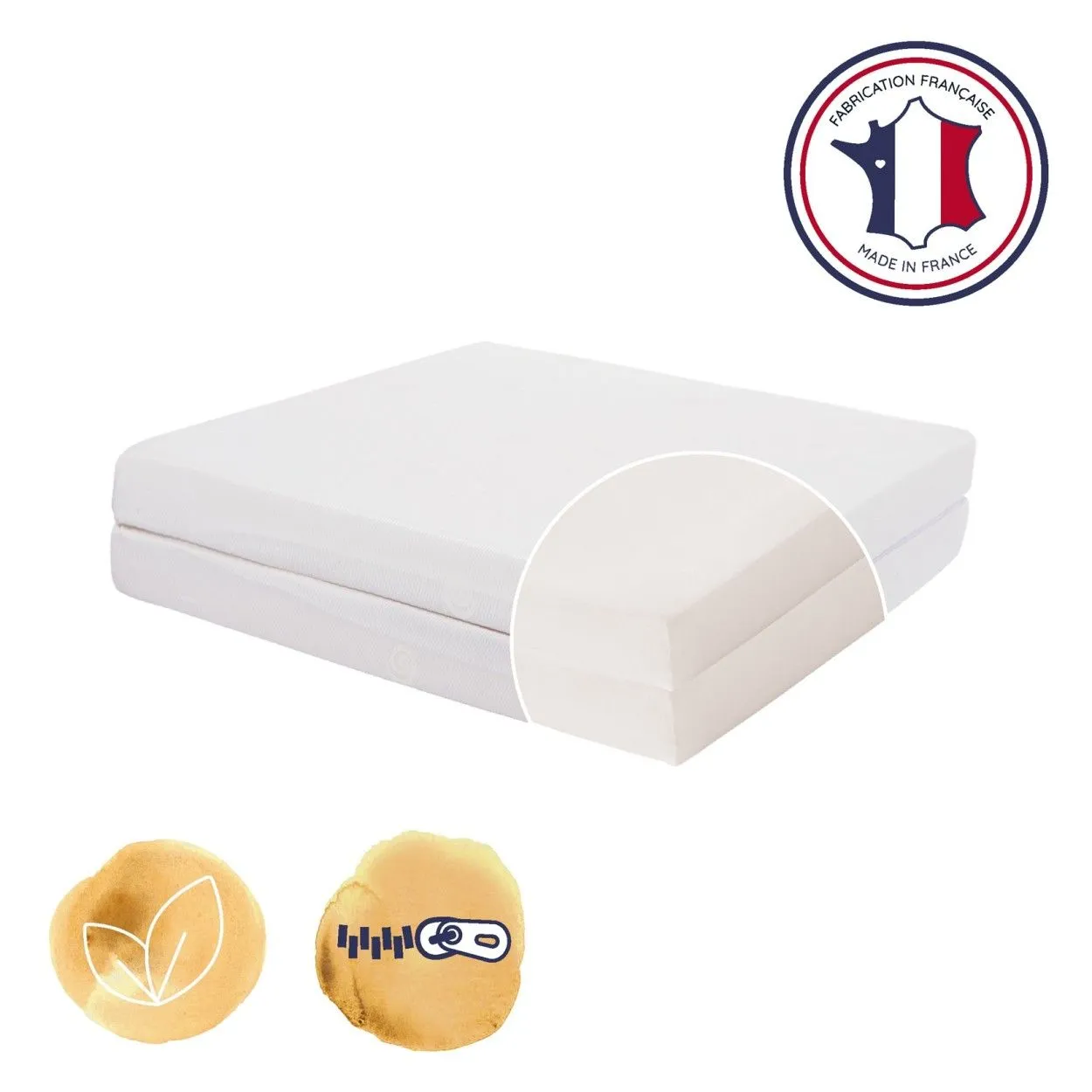 Matelas Bébé Pliant 2 Parties TINEO 60x120x7cm Essentiel Fabriqué En France - Garantie 5 ans-1