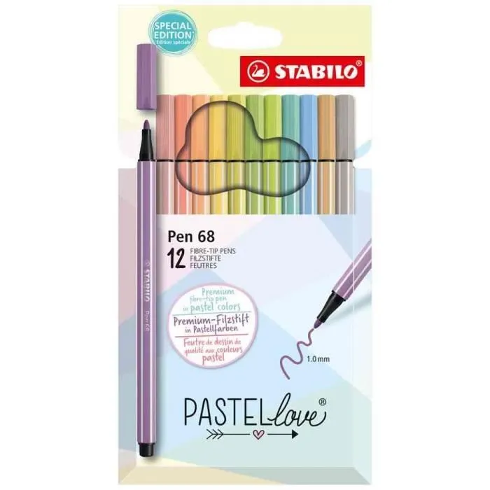 Feutre - STABILO - Pen 68 PASTELlove - 12 couleurs pastel - Pointe 1,0 mm - Pour enfants-0