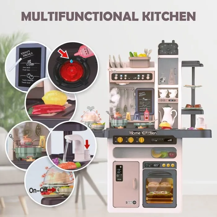 Kinderplay Cuisine Enfant - Avec éclairage et effets sonores, 65 Accessoires, Hauteur De La Cuisine 93.5 cm-1