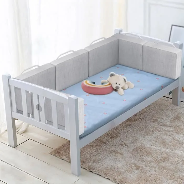 AUFUN Barrière de lit réglable en hauteur de 40 à 60 cm,  Pour lit d'enfant, lit de parent- Gris lin, 50cm-2