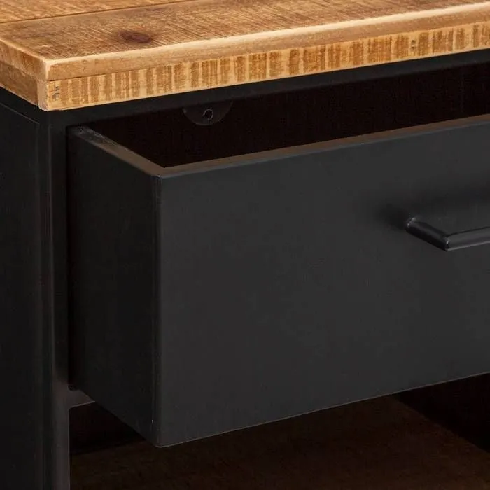 Table de Chevet - ATMOSPHERA - 1 Tiroir - 2 étagères - Métal noir - Bois - H 18 cm-1