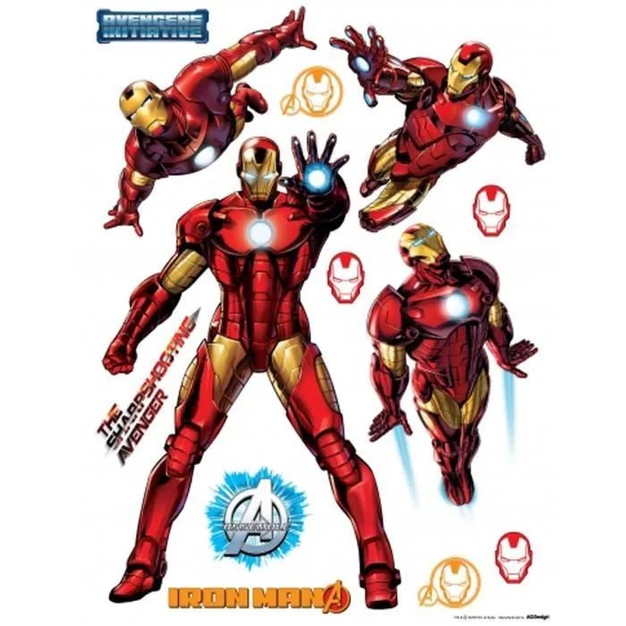 Stickers - Marvel - Iron Man - Pré-découpés - Repositionnables - Décoration murale-0