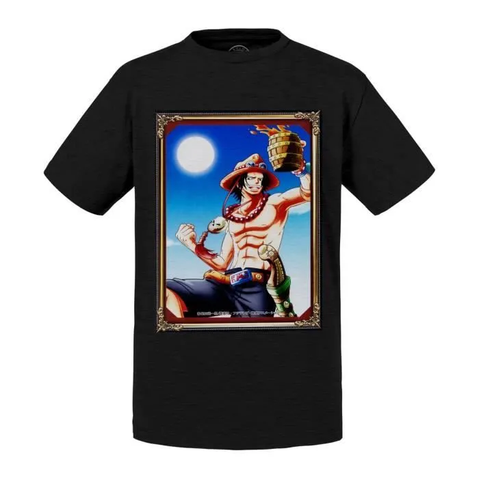 T-shirt Enfant Noir One Piece Manga Portgas D Ace Japon Anime-0