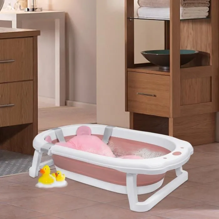 HENGMEI Baignoire pliable pour bébé avec coussin d'assise Siège de bain portable pour bébé Rose-2