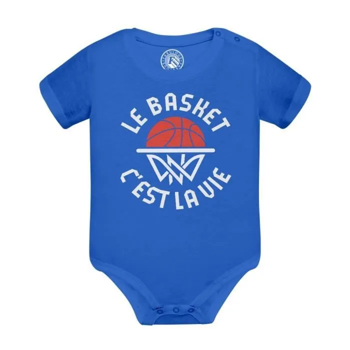 Body Bébé Manche Courte Bleu Le Basket c'est la Vie Sport Basketball Ballon-0