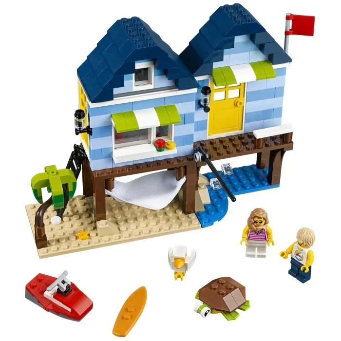 LEGO® Creator - Les Vacances à la Plage - Maison d'été avec aquarium, hamac, surf et moto des mers - 275 pièces-1