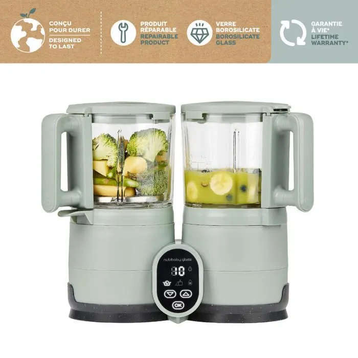 Babymoov Robot Cuiseur Bébé en Verre Nutribaby Glass -  4 en 1 : Cuit vapeur, Mixe, Décongele, Réchauffe-1