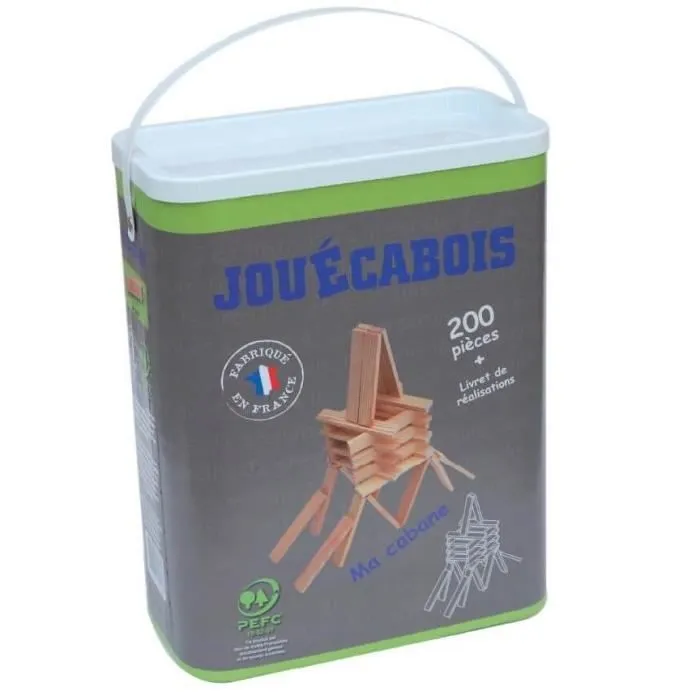 Jeu de construction - Baril de 200 planchettes en bois - JOUECABOIS - Fabriqué en France par Mecabois-1