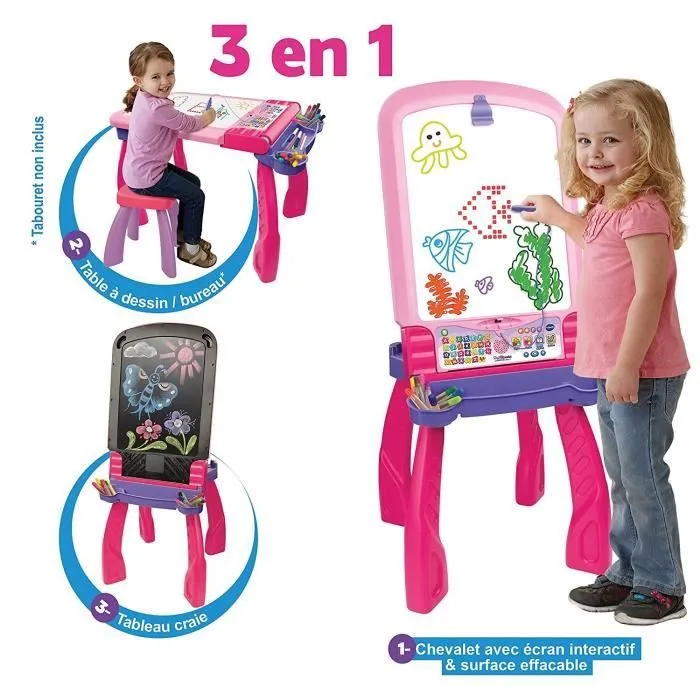 Chevalet Interactif 3 en 1 VTECH - Rose - Pour Fille - A partir de 3 ans-3