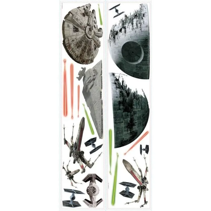 Stickers muraux - ROOMMATES - STAR WARS CLASSIC SPACESHIPS - Repositionnables à vie - Vert-0