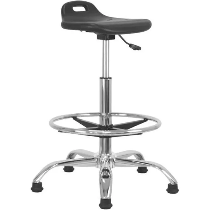 Tabouret de travail Haut waytex Assise Ergonomique, Hauteur réglable 55 - 79 cm Repose-pieds en métal chromé-0