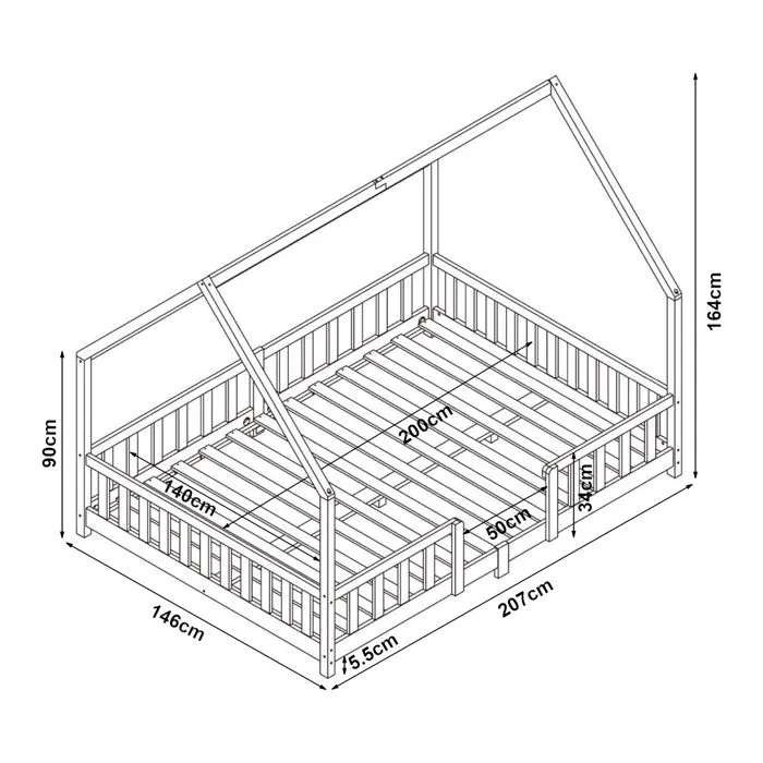 Lit d'Enfant Design Forme Maison Sisimiut Pin 200 x 140 cm Naturel-2