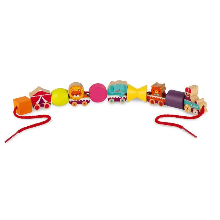 JANOD - Perles à Enfiler Cirque en Bois - Jeu d'Imagination et de Motricité - 42 perles - Dès 2 Ans-2