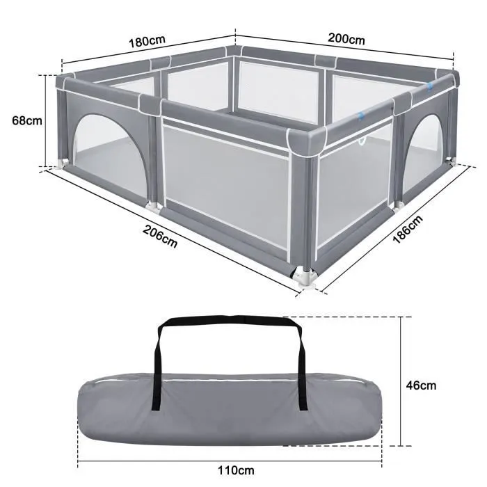 XMTECH Parc pour bébé - 200 x 180 x 68 cm - Centre d'activité - Grille de protection pour enfants - Avec base antidérapante-1